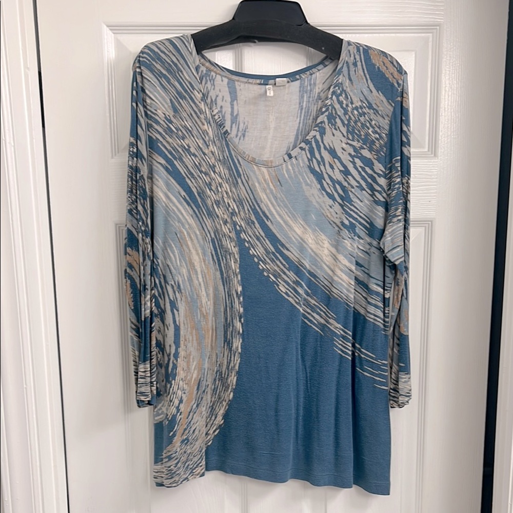 Cato Blue and Tan Swirl Long Sleeve Top